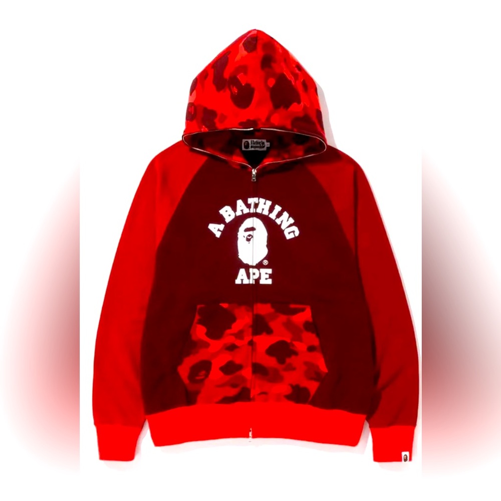 A BATHING APE BAPE Relaxed Color Camo College Full Zip Hoodie Red 2XL NWT RARE!